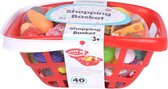 Dit winkelmandje is gevuld met allerlei speelvoedsel zoals groenten en fruit, conserven, melk en sap in brik, koffie,... Meer dan voldoende om je koelkast en kasten mee te vullen.
