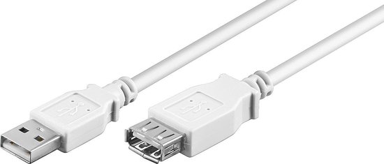 Witte USB 2.0 verlengkabel met een mannelijke en vrouwelijke connector