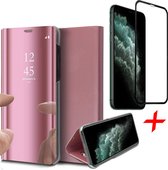 iPhone 11 Pro Hoesje + Screenprotector Full Screen - Spiegel Lederen Book Case - iCall - Roségoud