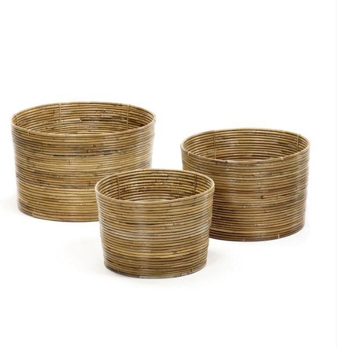 Maison Péderrey Rieten mand-Cylinder mand-Ringen mand Bamboe-Riet Bruin-Beige-Naturel-Grijs D 36 cm H 24 cm (Mand midden voor op foto)
