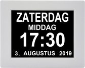 Dementieklok - Grote Display - Wit - Kalenderklok - Alarmklok - Alarm -  Digitaal  - Medicatiewekker - Veelvoudige functies - Makkelijk in gebruik - 8 Verschillende talen