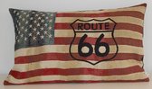 By Eef - sierkussenhoes - 40x65 - handgemaakt, Route 66, Amerikaanse vlag, Gobelin