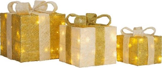 Kerstverlichting | Argos Home Set van 3 oplichtende geschenkdozen - goud Kerstversiering |
