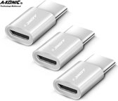 A-Konic ©- Set van 3 verloop adapter MICRO USB-adapter naar USB-C | Opzetstuk | Micro-USB to USB C Converter | Zilver