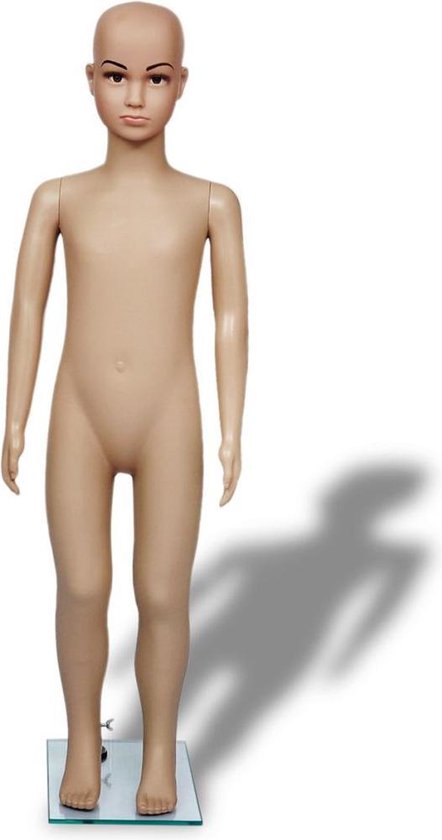 Etalagepop kind (Incl Anti Stof doekjes)  met glazen voet 110 cm beige - Paspop Kind - Etalage figuur - SJ interiors
