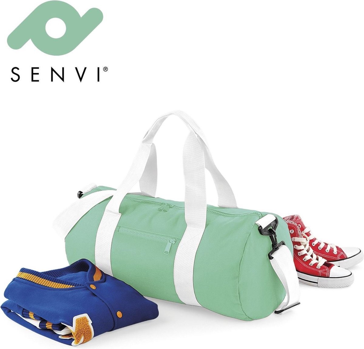 Senvi Retro Schoudertas/Weekendtas - Kleur Mint/Wit - 20 Liter