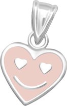 Joy|S - Zilveren hart roze "smiley" hanger 1.0 x 0.9 cm Sterling zilver 925