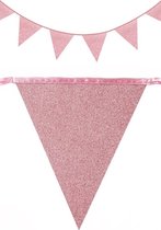 5x Glitter vlaggenlijn roze/goud 6 meter plastic