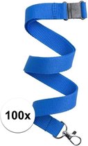 100x Blauw keycord/lanyard met karabijnhaak sleutelhanger 50 cm - Polyester keycords/sleutelkoord