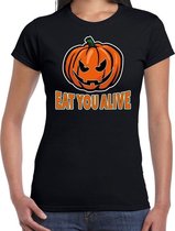 Halloween Halloween Eat you alive verkleed t-shirt zwart voor dames - horror pompoen shirt / kleding / kostuum XXL