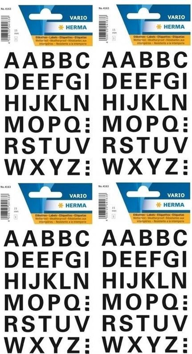 128x Letter stickers zwart 15 mm Stickervel met alfabet letters zwart