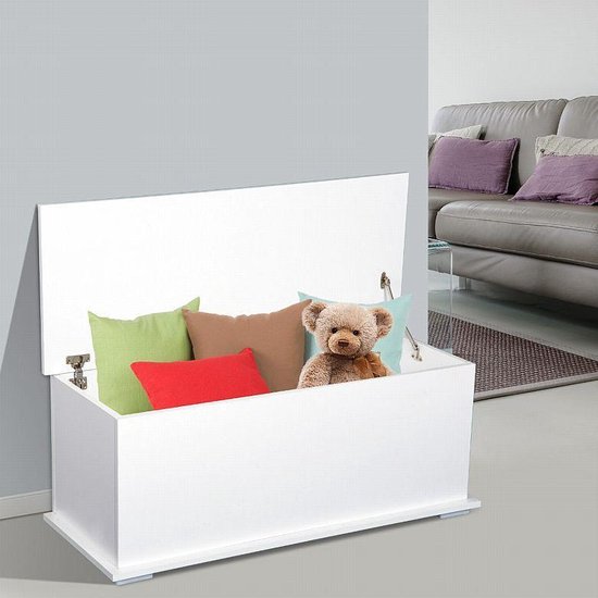 Stevige Houten Opbergkist Met Deksel - XL Speelgoedkist - Storage Box Opbergbox Kist Voor Speelgoed Kleding Dekens & Kussens Opbergen - B100 x D40 x H40cm - Wit