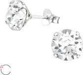 Joy|S - Zilveren rond Swarovski wit oorbellen 8 mm