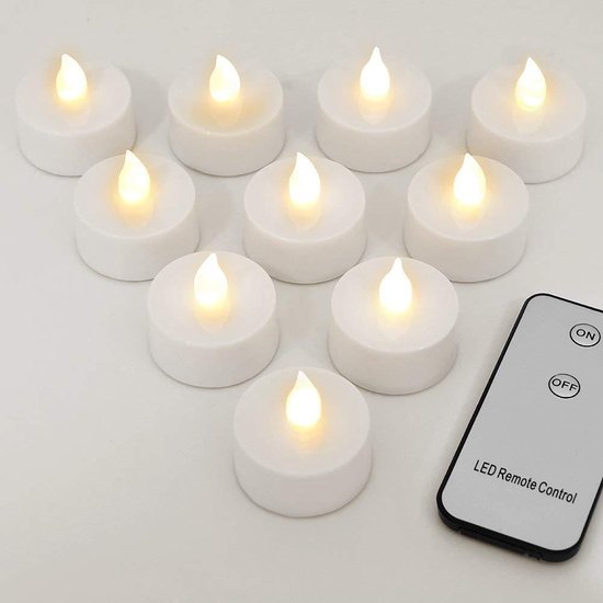 Parel Leuren Onbekwaamheid LED theelichtjes 10x met vlameffect + afstandsbediening | waxinelichten op  batterij... | bol.com