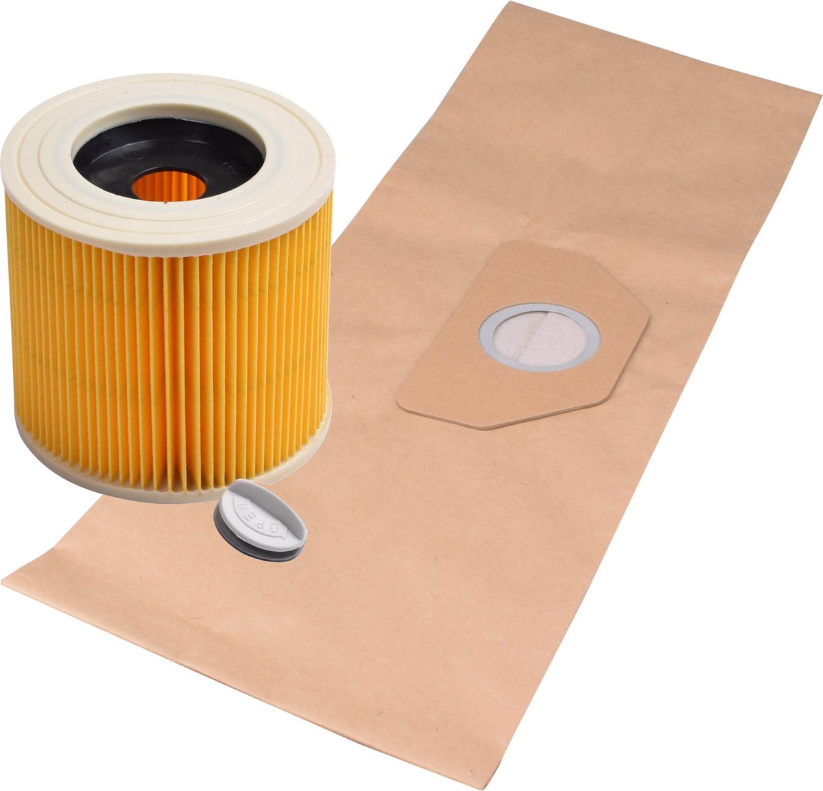 Geschikt voor KARCHER. VOORDEEL/BESPAREN 2 x 10 stuks. stofzuigerzakken en Luchtafvoerfilter voor WD3, MV3, 6.959-130.0, 6.414-552.0, Papier. COVAKO Merk