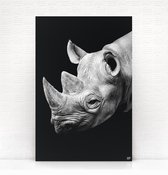 HIP ORGNL Schilderij Rhino - Neushoorn - 40x60cm - Wanddecoratie dieren - Zwart wit