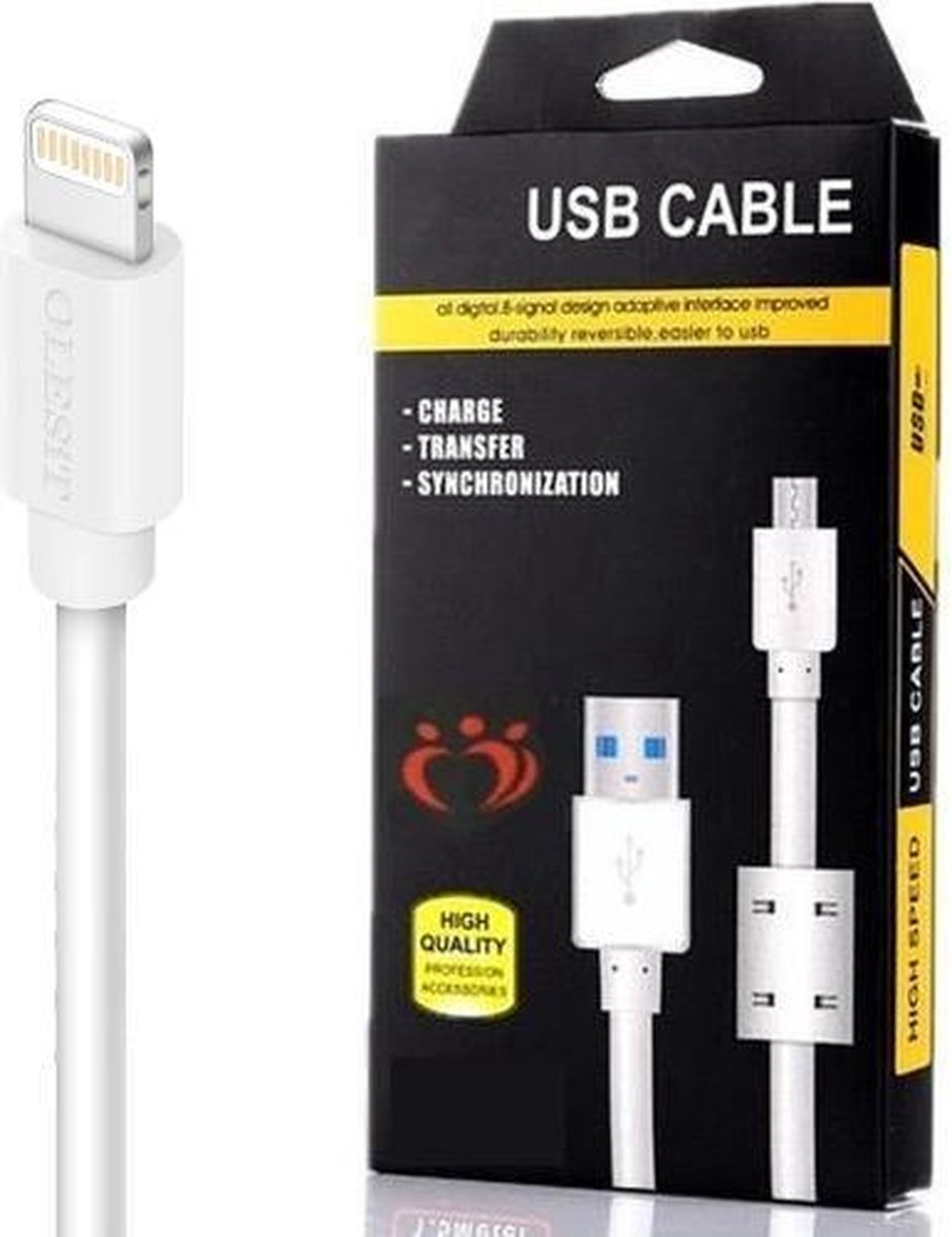 Olesit UNS-K107 USB Lightning Kabel 1 Meter voor o.a iPhone 14 / iPhone 13 / 12 / iPhone 11 / iPhone X/XS /XR / XS MAX/ iPhone 8 / 8 Plus / iPhone SE / 5S /
