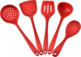 5 delige Keukenset van rood siliconen - Spatels, Schuimspaan, Opscheplepel en Sauslepel