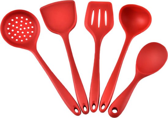 5 delige Keukenset van rood siliconen - Spatels, Schuimspaan, Opscheplepel  en Sauslepel | bol.com