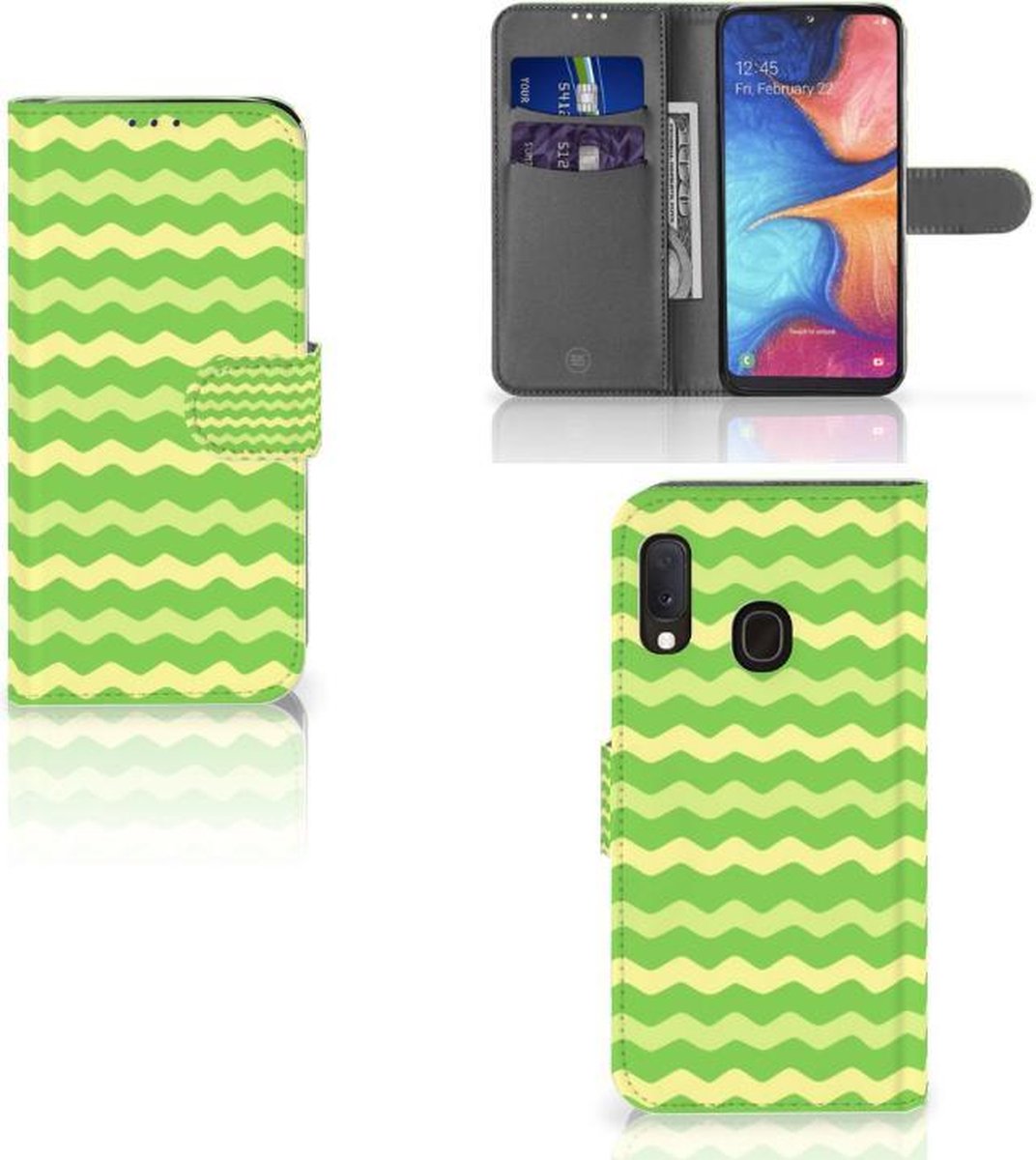 Book Case voor Samsung Galaxy A20e Telefoon Hoesje Waves Green