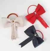Toetie & Zo Handmade Set of Leather Hair Elastic Bow Red, White, Blue, accessoire de cheveux