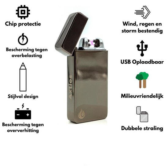 Axties® Elektrische Plasma aansteker - USB Oplaadbaar - Wind Bestendig - Zwart - Axties