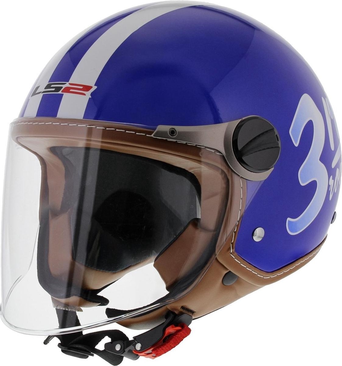 LS2 OF560 Round Jethelm - Motorhelm - Glans Blauw - Maat M