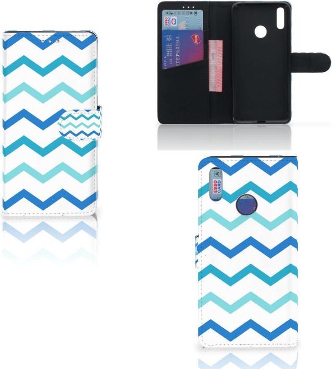 Huawei Y7 (2019) Telefoon Hoesje Zigzag Blauw