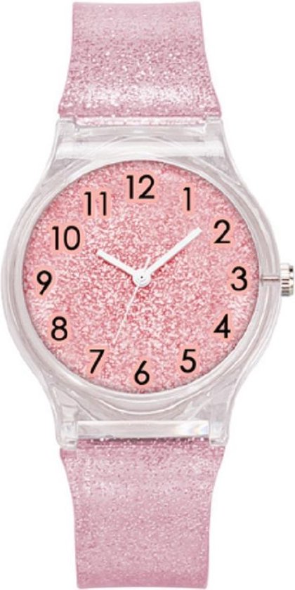 Glitter horloge - zacht roze - kinderen/ tieners - 33 mm - I-deLuxe verpakking