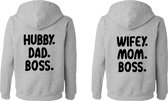 Setje hoodies hubby, dad en boss en wifey, mom en boss | Set hoodies voor vader en moeder | Te bestellen in de maten s, m, l, xl en xxl | Bekendmaking zwangerschap | Leuk kraamcade