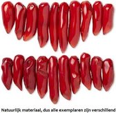 Rode Koraal kralen, 10-delig center-piece 'chili-peper', met rijgbreedte van ca. 10 tot 11 cm.