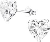 Joy|S - Zilveren hart kristal oorbellen 10 mm