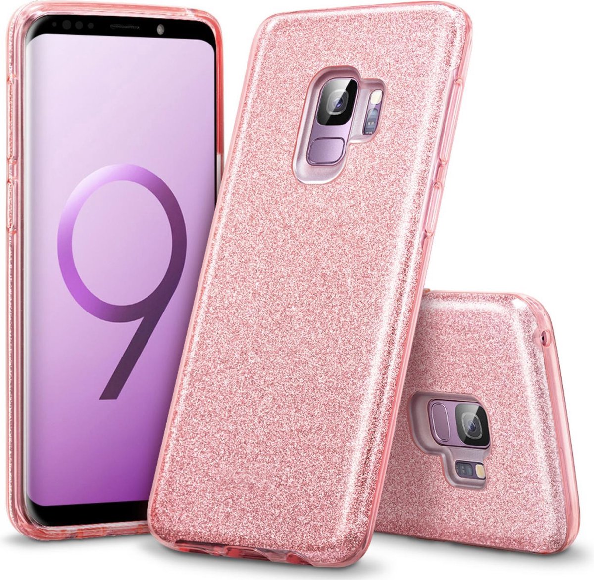Glitter Back cover voor Samsung Galaxy S9 - Roze - TPU Case