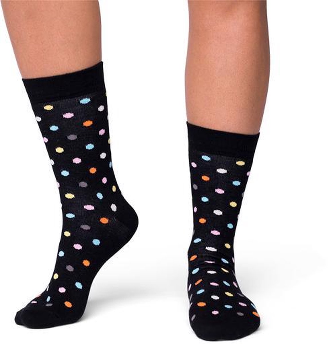 CADA 2 Paar Dames Happy / fun sokken gestipt klein zwart multicolor Maat 36-38 Dames Maat 36-38