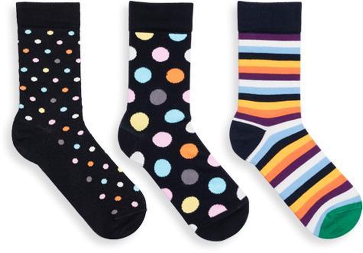 Kinder Fun sokken Katoen Multicolor strepen/stippen 31-34 per 3 paar