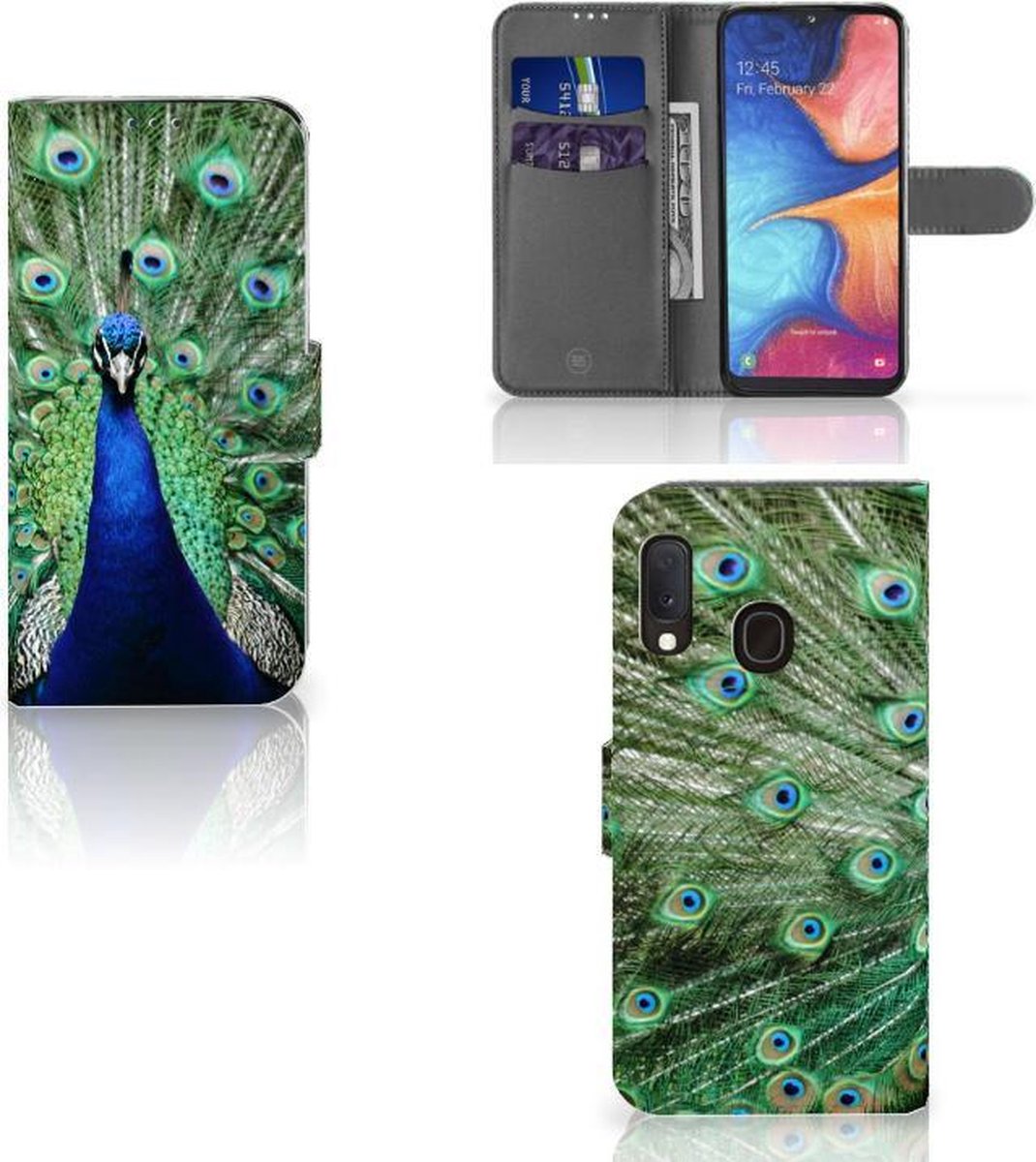 Samsung Galaxy A20e Telefoonhoesje met Pasjes Pauw