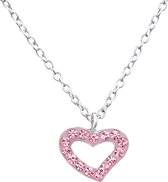 Joy|S - Zilveren hartje roze kristal 10 x 8 mm hanger met ketting 39 cm Sterling zilver 925