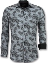 Italiaanse Blouse Mannen - Overhemd met print in Kraag - 3002 - Zwart