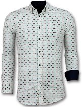 Heren Overhemden Slim Fit - Tetris Motief Heren Hemd - 3023 - Beige