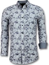 Exclusieve Heren Overhemd - Luxe Italiaanse Paisley Blouse - 3021 - Blauw