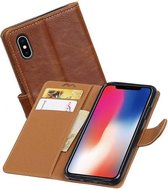 Zakelijke Book Case Telefoonhoesje Geschikt voor de iPhone X - Portemonnee Hoesje - Pasjeshouder Wallet Case - Bruin