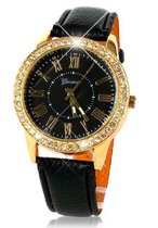 Hidzo Horloge Diamant Ø 37 mm - Zwart - Kunstleer