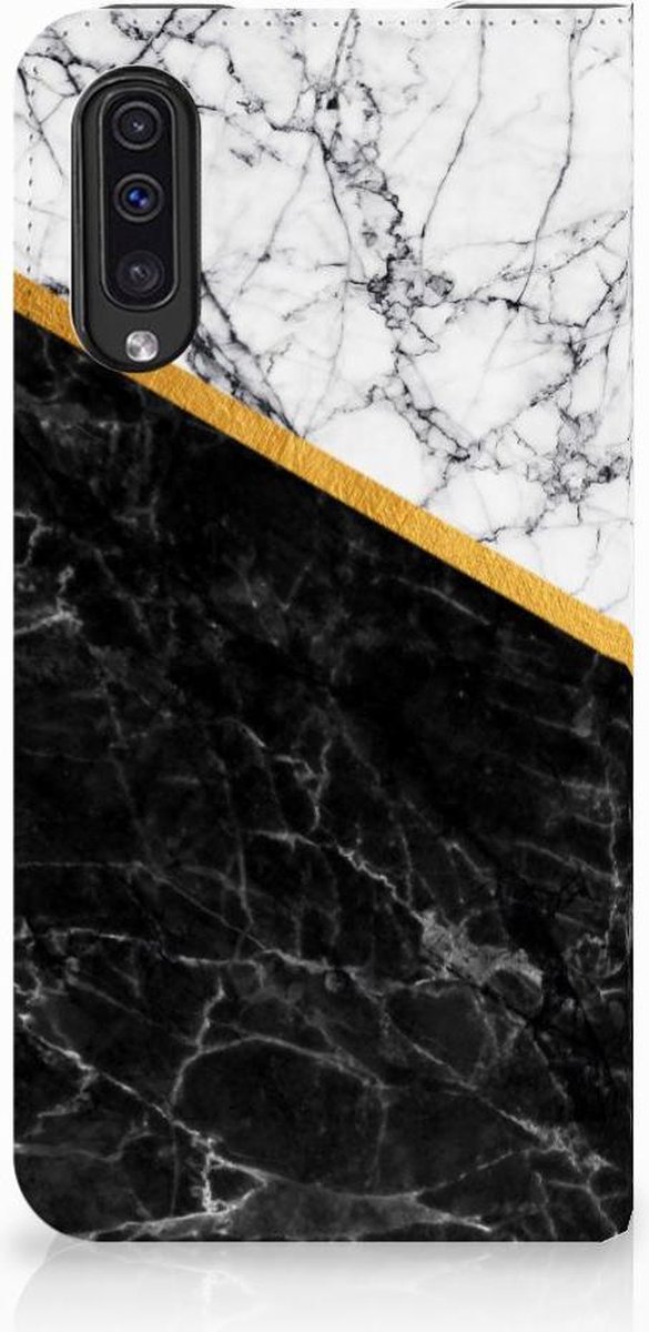 Samsung Galaxy A50 Standcase Marmer Wit Zwart - Origineel Cadeau Man