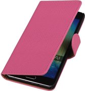 Samsung Galaxy A5 Hoesje Ribbel Slang Roze - Book Case Wallet Cover Hoes