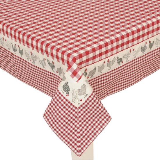 Maria Extreem belangrijk ondersteboven Mooi landelijk tafelkleed rood/wit geruit met rondom een kip motief - 150 x  150 cm | bol.com