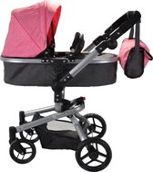 Bandits & Angels Poppenwagen Classic Angel 2in1 Roze vanaf 3 jaar - Poppenbuggy - Voor Meisjes - Verstelbare Duwstang 48-81 cm - Volledig Inklapbaar - Met Boodschappenmand