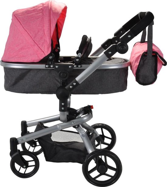 Foto: Bandits angels poppenwagen classic angel 2in1 roze vanaf 3 jaar poppenbuggy voor meisjes verstelbare duwstang 48 81 cm volledig inklapbaar met boodschappenmand