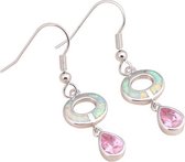 Synthetische opaal oorbellen witte vuur ring met roze zirkonia zilver plated