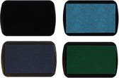 Stempelkussen Set van 4 Stuks - Zwart, Aqua Blauw, Midden Blauw en Groen - 7 x 4,5cm