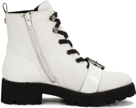 Steve Madden Vixie Leren Bikerlaarzen Veterboots Wit Maat 39